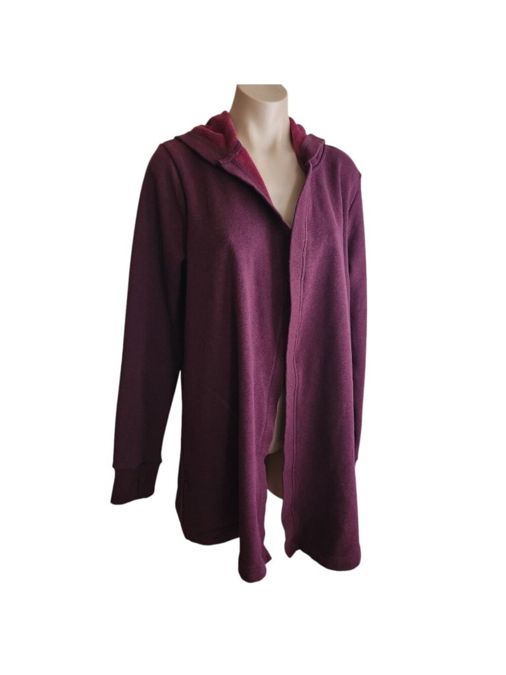 90 Degree Hooded Boho Cardigan Sweater Women's Large Plum Purple Thumb Holes
